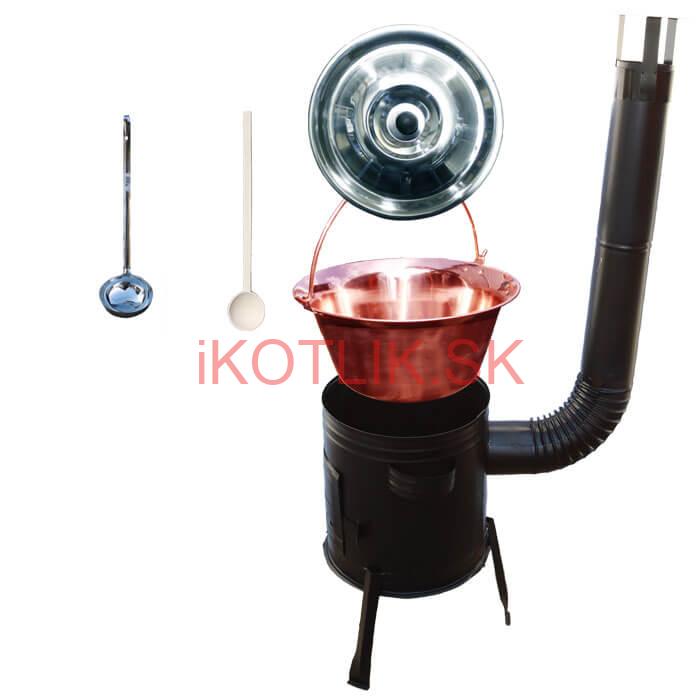 Medený kotlík 20 L (1,2 mm) + kovová kotlina 39 CLASSIC (KOV) + vareška a naberačka PARTY