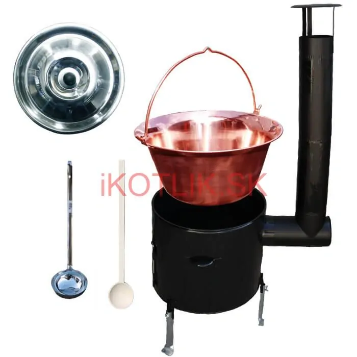 Medený kotlik 30 L (1,2 mm) + smaltovaná kotlina 45 cm + vareška a naberačka Easy party
