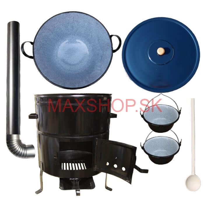 Zabíjačkový smaltovaný kotol 50 L + kovová kotlina 50 cm + 2 servírovacie kotlíky