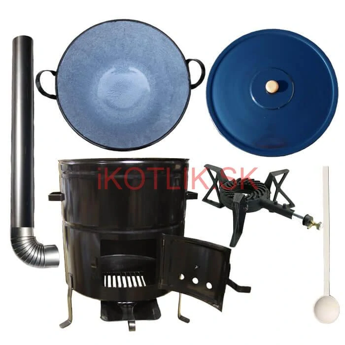 Zabíjačkový smaltovaný kotol 60 L + kovová kotlina 53 cm + horák 7 kW + dymovod